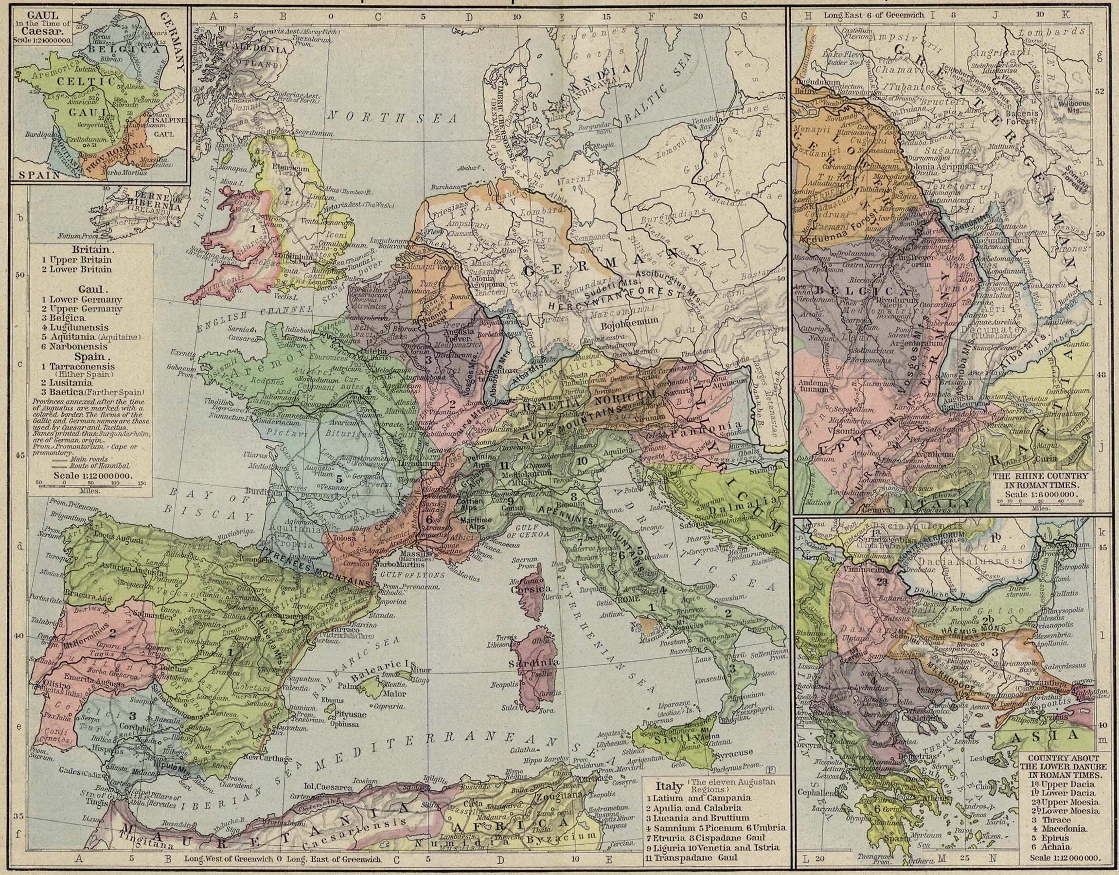 Map of European Provinces of Romec. AD 180