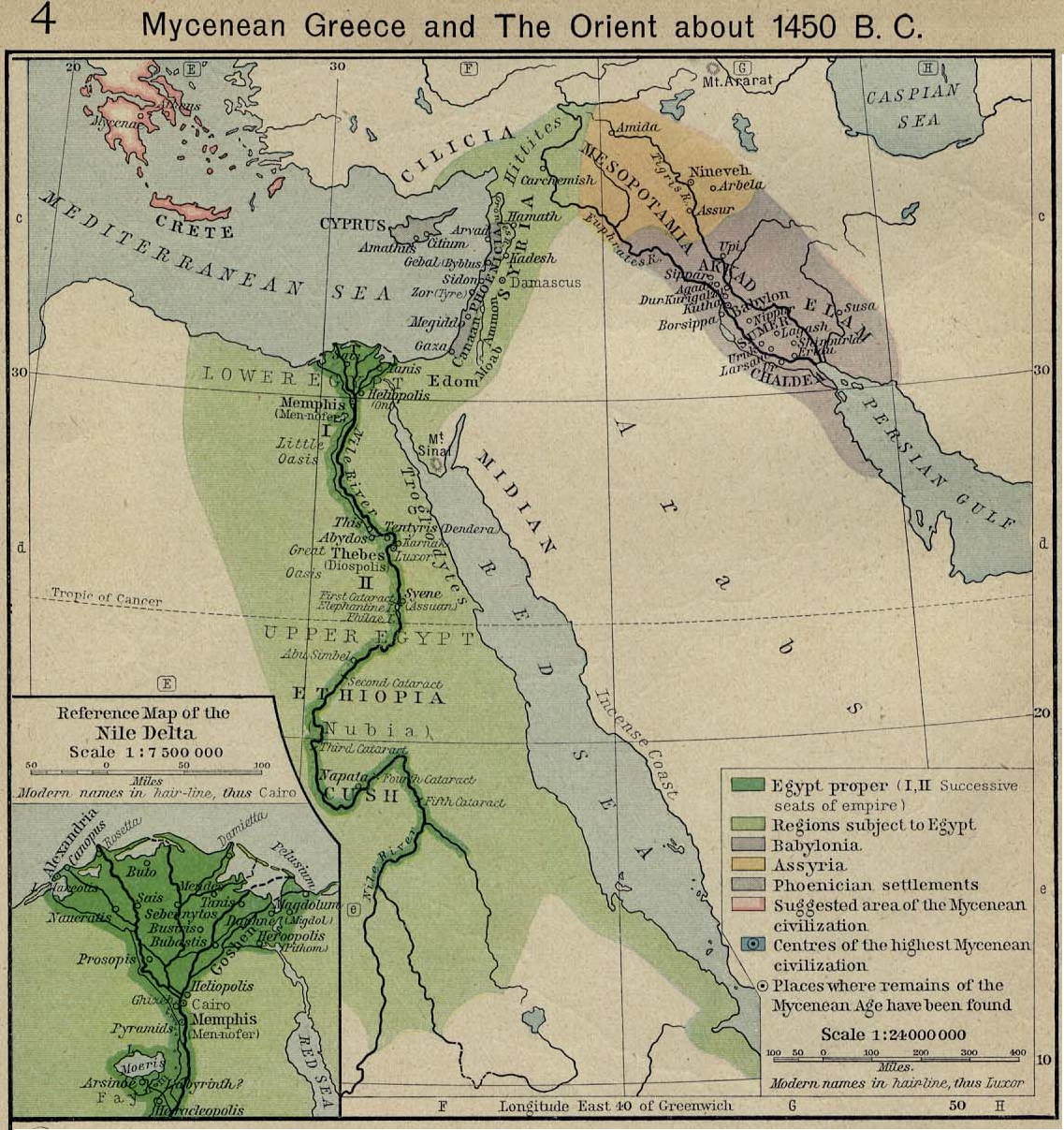 Map of Mycenaean Orientc. 1450 BC with inset of the Nile Delta